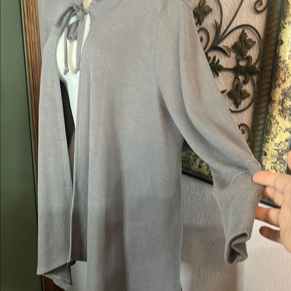 EUC Honeyme Cardigan-Gray Hooded Open Front lapels - soo soft/cuddly Sz S - Picture 4 of 12